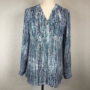 APT. 9‎ Women’s Pink/blue Print Long Sleeve Blouse Shirt Top S